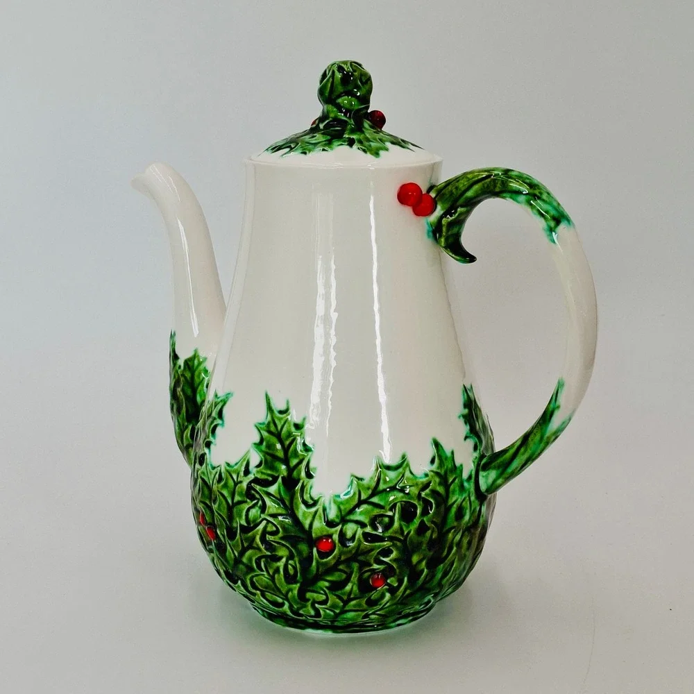 Vintage Lefton Holly Berry Coffee Pot 603 Japan Christmas Porcelain Teapot 9
